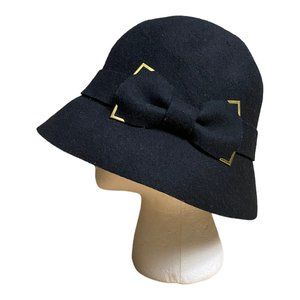 Womens Fedora Bowler Hat Cap Black  100 % Wool OSFM